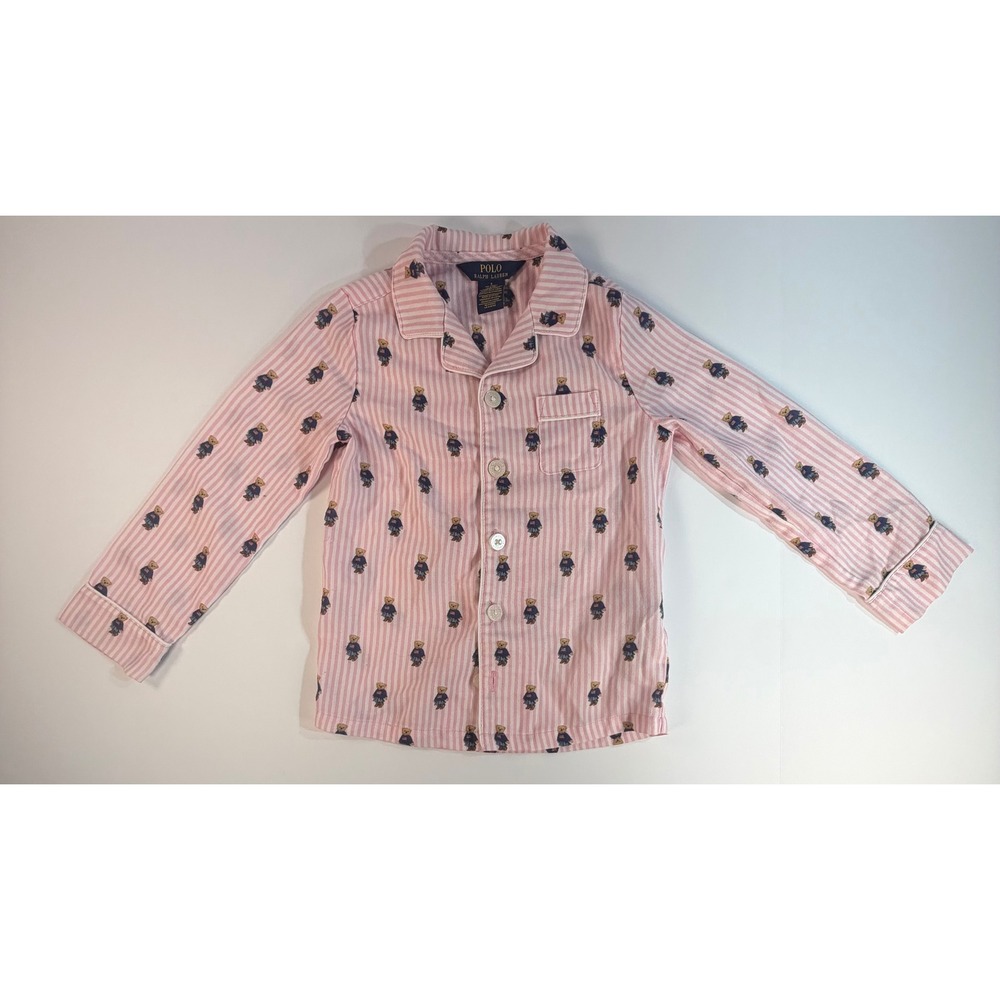 Polo Ralph Lauren Kids Pink Stripe Polo Bear Pajama Top Shirt Size 5
